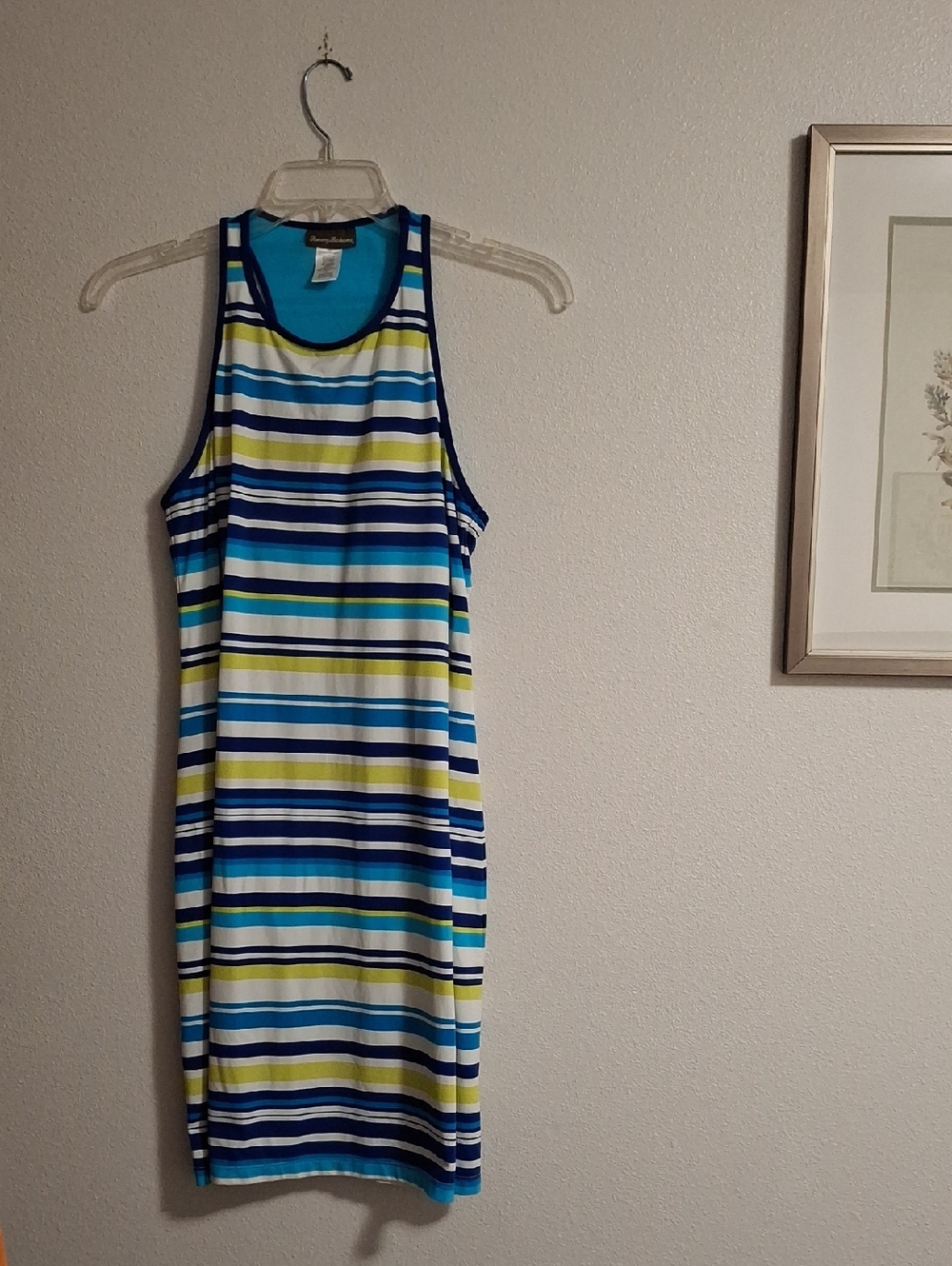 Tommy Bahama Striped Racerback Midi Dress in Blue, Teal & Yellow Size Large